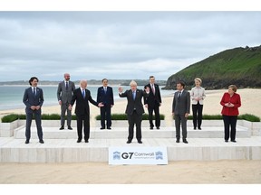 G-7 leaders in Cornwall, UK, in June 2021. Photographer: Leon Neal/WPA Pool/Getty Images