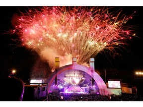 Coldplay performing outdoors at the Hollywood Bowl on Oct. 23, 2021. Photographer: Amy Sussman/Getty Images North America