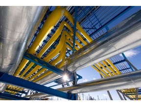 Piping at a gas pretreatment unit at the Gazprom PJSC Chayandinskoye oil, gas and condensate field, a resource base for the Power of Siberia gas pipeline, in the Lensk district of Russia's Sakha Republic on Tuesday October 12, 2021 European natural gas futures fell after Russia signaled it may soon offer additional volumes. Photographer: Andrey Rudakov/Bloomberg
