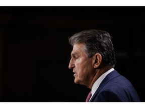 Senator Joe Manchin, a Democrat from West Virginia, speaks during a news conference at the U.S. Capitol in Washington, D.C., U.S., on Monday, Nov. 1, 2021. Manchin said Congress needs more time to assess the impact of President Biden's $1.75 trillion tax and spending package on the economy and the national debt, a severe setback to any chances of quick action on the plan.