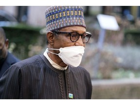 Muhammadu Buhari, Nigeria's president, arrives at the European Union-Africa Union Summit in Brussels, Belgium, on Thursday, Feb. 17, 2022. Brussels welcomes about 40 African leaders for the first time in eight years, aiming to reset European relations with the continent as it vies with China for influence.