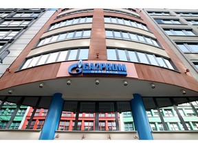Signage for Gazprom Germania Gmbh at the building that houses the company's corporate headquarters in Berlin, Germany, on Tuesday, April 5, 2022. Germany will temporarily take control of the unit of Gazprom PJSC in the country as it seeks to safeguard security of gas supply.