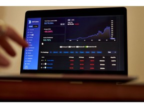 Terra stablecoin pricing on the DeFi Llama website on a laptop computer arranged in the Brooklyn borough of New York, US, on Monday, May 16, 2022. The collapse of the Terra ecosystem, and the tokens Luna and UST, will go down as one of the most painful and devastating chapters in crypto history. Photographer: Gabby Jones/Bloomberg