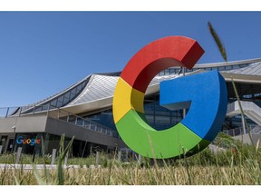 Signage outside Google's new Bay View campus in Mountain View, California, U.S., on Monday, May 16, 2022. Google opened its new campus near the San Francisco Bay shoreline on Monday, a few miles outside east of its headquarters in Mountain View.
