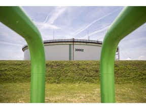 An oil storage tank beyond pipelines at the Duna oil refinery, operated by MOL Hungarian Oil & Gas Plc, in Szazhalombatta, Hungary, on Thursday, May 26, 2022. Hungarian Prime Minister Viktor Orban said there was no consensus among European Union leaders on banning Russian oil but signaled he was ready to agree if the bloc guarantees his country still receives the fuel via a pipeline and other measures in case that avenue is disrupted. Photographer: Akos Stiller/Bloomberg