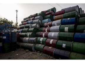 Oil barrels in Faridabad, India, on Sunday, June 12, 2022. Extreme weather conditions in some nations, combined with Russia's invasion of Ukraine, have led to a global squeeze in supplies of fossil fuels, and sent prices of oil, natural gas and coal soaring.