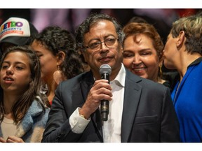 Gustavo Petro, Colombia's president-elect, speaks during an election night rally following the runoff presidential election in Bogota, Colombia, on Sunday, June 19, 2022. Colombia is bracing for the prospect of a radical change in economic and political direction after electing a former guerrilla to the presidency on a platform of transforming the country's business-friendly model.