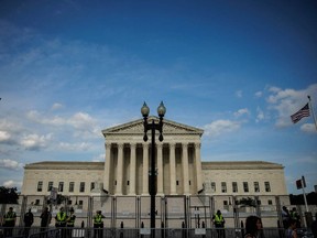 Barriers outside the U.S. Supreme Court as abortion rights activists protest in Washington, DC, on June 26, 2022, two days after the U.S. Supreme Court overturned Roe v. Wade.