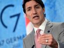 Canadian Prime Minister Justin Trudeau delivers a statement to the press at Elmau Castle in southern Germany at the end of the G7 summit on Tuesday.