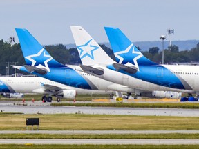 Air Transat aircraft parked at Trudeau Airport in Dorval, west of Montreal.