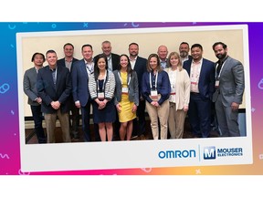 Omron representatives present Mouser with the 2021 E-Catalog Distributor of the Year award.