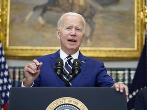 President Joe Biden speaks about the newly approved COVID-19 vaccines for children under 5, Tuesday, June 21, 2022, from the Roosevelt Room of the White House in Washington.