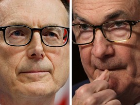 U.S. Federal Reserve chair Jerome Powell, right, and Bank of Canada governor Tiff Macklem has set their sights on getting inflation back to target.
