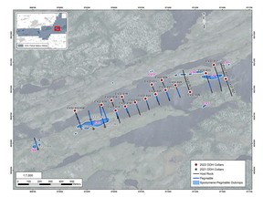 Drill hole collar locations for holes completed to date as part of the 2021-2022 drill campaign