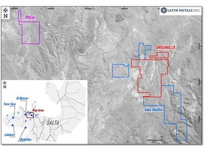 Location of the Organullo, Ana Maria, and Trigal Projects, Salta Province, Argentina.