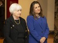 Janet Yellen, U.S. treasury secretary, and Chrystia Freeland, deputy prime minister and finance minister, in Toronto, on June 20.