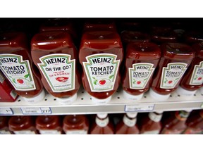 Heinz ketchup products sit on display at a supermarket in Princeton, Illinois.