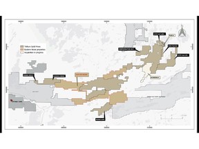 Map showing Trillium Gold's current landholdings and the acquired Eastern Vision claims.