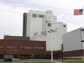 FILE - An Abbott Laboratories manufacturing plant is shown in Sturgis, Mich., on Sept. 23, 2010. Severe weather has forced Abbott Nutrition to pause production at a Michigan baby formula factory that had just restarted. The company said late Wednesday, June 15 , 2022 that production for its EleCare specialty formula has stopped, but it has enough supply to meet needs until more formula can be made.