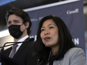 Minister of Economic Development Mary Ng and Prime Minister Justin Trudeau at a news conference in Ottawa.