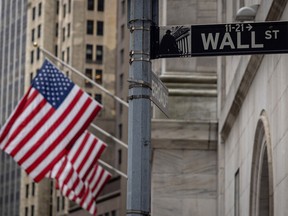 The sign for Wall Street outside the New York Stock Exchange.