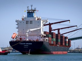 A container ship makes its way to the Port of Los Angeles. TraPac has operations in this port and ports in Oakland and Jacksonville, Florida.