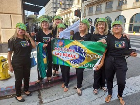 Brazilian President Jair Bolsonaro arrived in Los Angeles this morning and was greeted by seven loud female supporters grouped under the "Powerful Grandmothers" name.