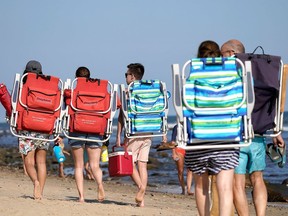 Beach-goers in Montauk, New York.
