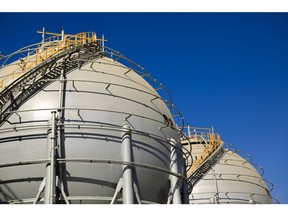 Storage sphere tanks for liquefied natural gas (LNG) stand at a port in Jordan. Photographer: Bloomberg Creative Photos/Bloomberg