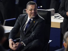 FILE - Costa Rica President Rodrigo Chaves Robles smiles during the opening plenary session at the Summit of the Americas June 9, 2022, in Los Angeles. Costa Rica has been reeling from unprecedented ransomware attacks disrupting everyday life in the Central American nation for the last two months.