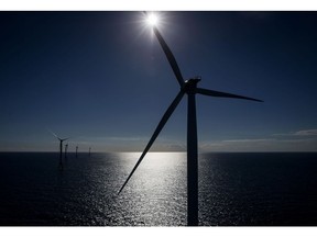 The GE-Alstom Block Island Wind Farm stands in the water off Block Island, Rhode Island, U.S., on Wednesday, Sept. 14, 2016. The installation of five 6-megawatt offshore-wind turbines at the Block Island project gives turbine supplier GE-Alstom first-mover advantage in the U.S. over its rivals Siemens and MHI-Vestas.