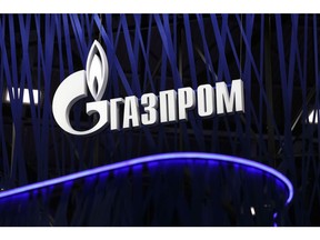 An illuminated logo sits on display outside the Gazprom PJSC pavilion ahead of the St. Petersburg International Economic Forum (SPIEF) in St. Petersburg, Russia, on Wednesday, June 5, 2019. Over the last 21 years, the Forum has become a leading global platform for members of the business community to meet and discuss the key economic issues facing Russia, emerging markets, and the world as a whole. Photographer: Andrey Rudakov/Bloomberg