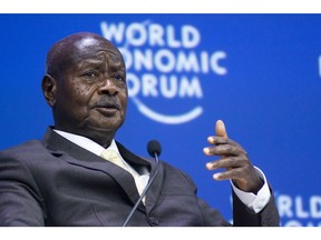 Yoweri Kaguta Museveni, Uganda's president, gestures as he speaks during a panel session on the opening day of the 28th World Economic Forum (WEF) on Africa in Cape Town, South Africa, on Wednesday, Sept. 4, 2019. The World Economic Forum on Africa meeting runs from 4-6 September.