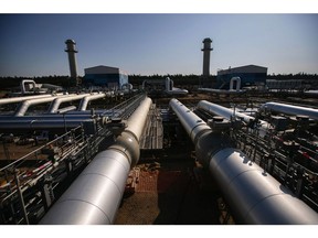 Pipework stands on the European Gas Pipeline Link (EUGAL) Radeland 2 compressor station, which accommodates downstream gas flows from the Nord Stream 2 project, in Radeland, Germany, on Tuesday, Sept. 22, 2020. Nord Stream 2, which is designed to carry as much as 55 billion cubic meters of Gazprom PJSC's gas to the EU every year, is seen by opponents as the Kremlin tightening its energy grip on the region.