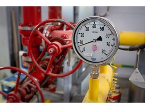 A pressure gauge on pipework at the Gazprom PJSC Slavyanskaya compressor station, the starting point of the Nord Stream 2 gas pipeline, in Ust-Luga, Russia, on Thursday, Jan. 28, 2021. Nord Stream 2 is a 1,230-kilometer (764-mile) gas pipeline that will double the capacity of the existing undersea route from Russian fields to Europe -- the original Nord Stream -- which opened in 2011. Photographer: Andrey Rudakov/Bloomberg