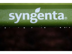 The Syngenta AG logo at the Fields of Innovation crop site in Grootebroek, Netherlands, on Wednesday, Sept. 29, 2021. The Fields of Innovation spotlights Syngenta's efforts to provide solutions to help growers overcome the challenges caused by changes in the environment – volatile climate conditions, severe soil erosion and increasing biodiversity loss. Photographer: Yuriko Nakao/Bloomberg