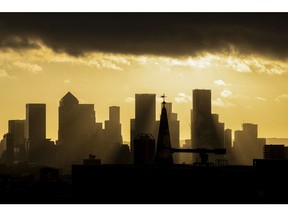 Skyscraper office buildings on the skyline in the Canary Wharf business, shopping and financial district in London, UK, on ​​Thursday, Oct. 28, 2021. Chancellor of the Exchequer Rishi Sunak said the UK is on course to post the fastest growth rate since 1973 this year as he started delivering a budget he said will help the nation bounce back from the pandemic. Photographer: Jason Alden/Bloomberg