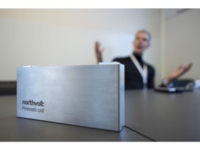 A Lithium-ion prismatic cell battery at the Northvolt Ett AB plant in Skelleftea, Sweden, on Thursday, Feb. 17, 2022. Sweden's Northvolt is leading an effort to forge a regional champion that can beat rivals from Asia.