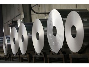 Aluminum coils in a cooling area at the Arconic manufacturing facility in Alcoa, Tennessee, U.S., on Wednesday, March 9, 2022. Metals including aluminum and copper have soared to record highs following Russia's invasion on fears of disruptions to trade flows. Photographer: Luke Sharrett/Bloomberg