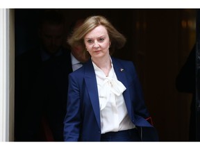 Race to replace Johnson heats up as Liz Truss announces offer 2 Liz Truss, Britain's International Trade Secretary, leaves following a weekly meeting of cabinet ministers at Number 10 Downing Street in London, UK, Tuesday, April 19, 2022. Britain's Prime Minister Boris Johnson is expected to apologize to Parliament after being fined for breaking pandemic lockdown rules, as he tries to draw a line under