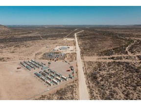 The Bitcoin mining facility under construction in Fort Stockton, Texas on April 29. Photographer: Jordan Vonderhaar/Bloomberg