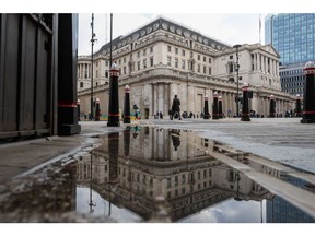 The Bank of England (BOE) on the morning of the announcement of its latest interest rate decision in the City of London, U.K., on Thursday, May 5, 2022. The Bank of England is set to mark a major birthday with two big decisions, balancing its fight against inflation with keeping the recovery from pandemic on track. Photographer: Hollie Adams/Bloomberg