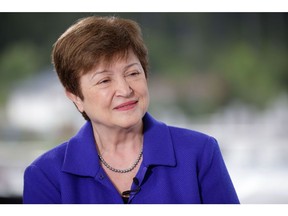 Kristalina Georgieva, managing director of the International Monetary Fund (IMF), during a Bloomberg Television interview on the opening day of the World Economic Forum (WEF) in Davos, Switzerland, on Monday, May 23, 2022. The annual Davos gathering of political leaders, top executives and celebrities runs from May 22 to 26.