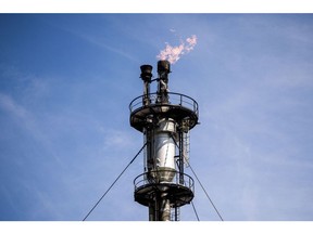 A flare stack burns waste gases at the Duna oil refinery, operated by MOL Hungarian Oil & Gas Plc, in Szazhalombatta, Hungary, on Thursday, May 26, 2022. Hungarian Prime Minister Viktor Orban said there was no consensus among European Union leaders on banning Russian oil but signaled he was ready to agree if the bloc guarantees his country still receives the fuel via a pipeline and other measures in case that avenue is disrupted. Photographer: Akos Stiller/Bloomberg