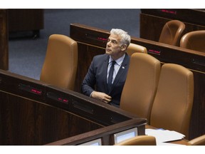 Yair Lapid, Israel's foreign minister, during a cabinet meeting at the Knesset in Jerusalem, Israel, on Monday, June 27, 2022. Israel is heading for its fifth election in less than four years as the fractious ruling coalition headed by Prime Minister Naftali Bennett collapsed following a series of internal disputes.