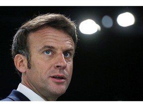 Emmanuel Macron, France's president, at a meeting on the final day of the North Atlantic Treaty Organization (NATO) summit at the Ifema Congress Center in Madrid, Spain, on Thursday, June 30, 2022. NATO's so-called Strategic Concept said in the text that China's stated ambitions and coercive policies "challenge our interests, security and values" and warned about a deepening strategic partnership between Beijing and Moscow.