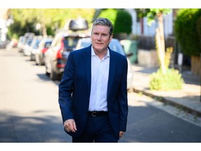 LONDON, ENGLAND - JULY 04: Labour Party leader Keir Starmer is seen outside his home on July 04, 2022 in London, England. Durham police are expected to issue their "verdict" soon on whether the Labour party leader broke Covid-19 regulations when he ate food and drank beer with Labour staff in a Durham constituency office on April 30, 2021. Starmer has vowed to resign as party leader if he is fined.