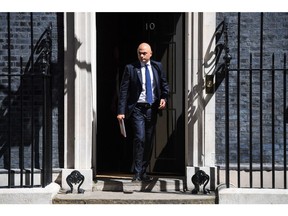 Sajid Javid, UK health secretary, departs following a weekly meeting of cabinet ministers at 10 Downing Street in London, on July 5. Photographer: Chris J. Ratcliffe/Bloomberg