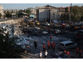 The site of a rocket strike in Vinnytsia, Ukraine, on July 14. Photographer: Alexey Furman/Getty Images Europe