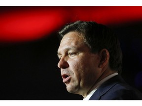Ron DeSantis, governor of Florida, speaks during the 2022 Victory Dinner in Hollywood, Florida, US, on Saturday, July 23, 2022. Governor Ron DeSantis emerged as a top rival to former President Donald Trump in GOP primary contest should Trump decide to run again.